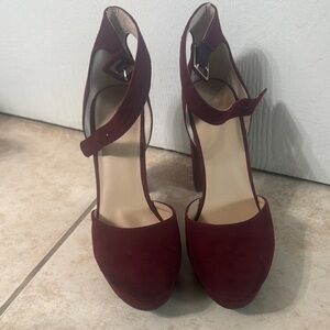 Sun + Stone Red Stiletto Heels with Ankle Strap